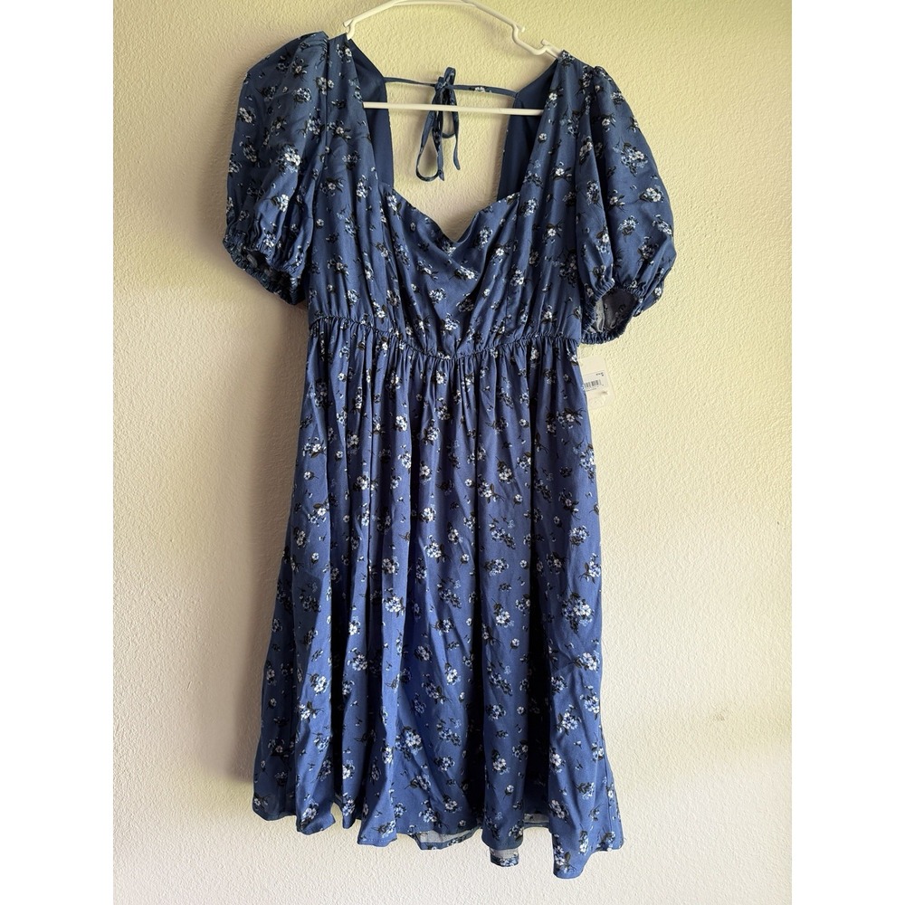 New Alter'd State Blue Floral Puff Sleeve Dress Smocked Tie Medium